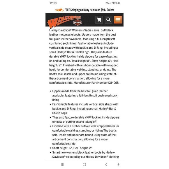 Size 6 Harley Davidson Black Leather Sadie Casual Cuff Boots Booties Chunky Heel - Picture 12 of 12